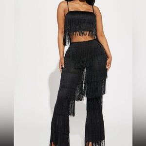 Black 2pc fringe pants set size M